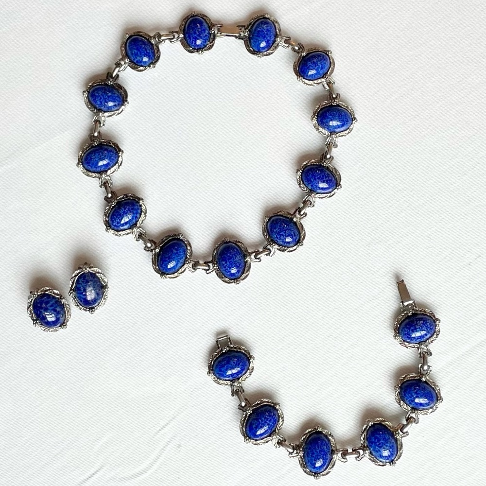 NWOT 3 pc Cobalt & Silver plated jewelry set